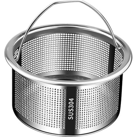 Due filtri per lavello da cucina con manici, adatti per camper, ristoranti e abitazioni, realizzati in acciaio inox, alti 4 cm, con coperchi. (1/5)