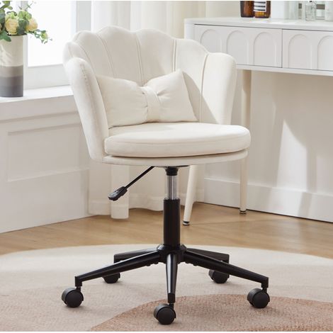 Silla de oficina giratoria ajustable en altura, terciopelo beige con cojín lumbar HAVRYA (1/5)