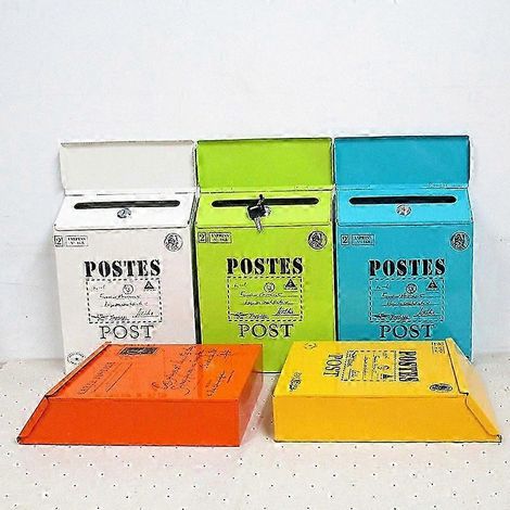 Boîte aux lettres murale vintage en fer forgé (plusieurs couleurs disponibles) - Bleu grands caractères (1/3)