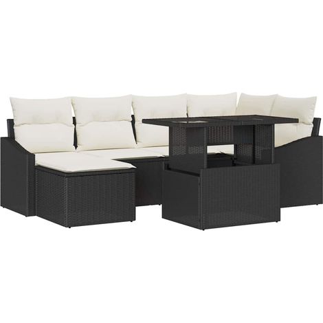 Garden Sofa Set with Cushion with Storage 7 pcs Black and Cream vidaXL (1/5)