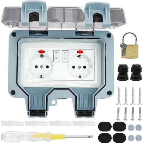Enchufe doble exterior impermeable Heckermann IP66 de 230 V (1/5)