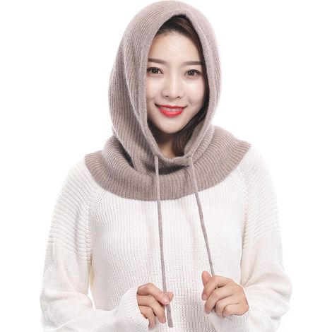 Cagoule d'hiver, masque tricoté, cagoule de ski, bonnet unisexe, capuche tricotée, écharpe, protection auditive, protection pour le cou, rembourrée pour rester au chaud, camel, 50 x 30 cm (1/4)