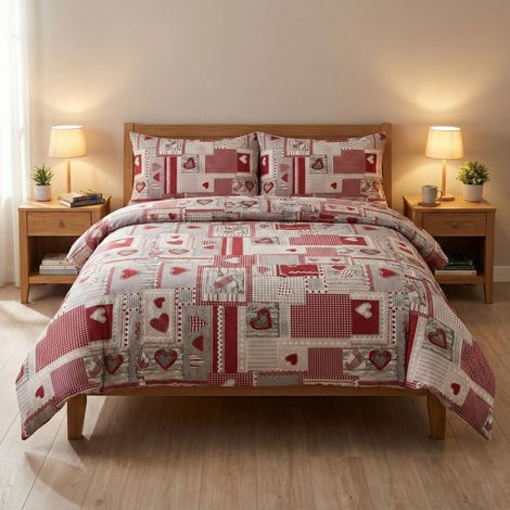 Copripiumino Tirolese Cuori “Aprica” Bordeaux – Cotone 100% Artigianale Made in Italy Cm. 155X200 (1/5)