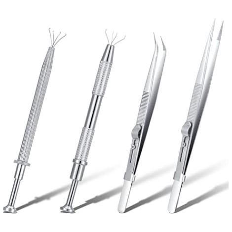 Lot de 4 pinces de précision en acier inoxydable, outil de préhension à bille de frappe, pince à bijoux pointue, accessoire de manucure pour perles et pierres (1/5)