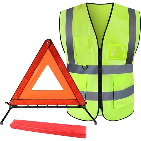 2in1 Triangle et Gilet Jaune pour Voiture,Gilet Jaune,Triangle de Signalisation Kit,Gilets de SéCurité,Triangles Pliable pour Voiture avec éTui de Rangement,D'avertissement de Sécurité Routière (1/5)