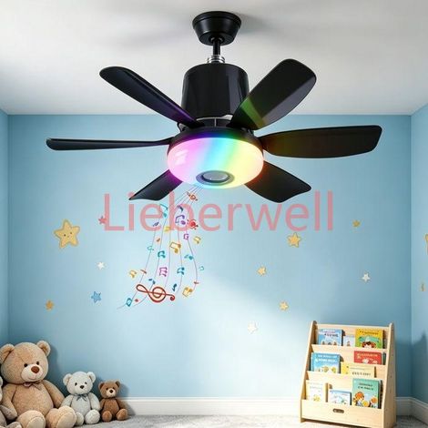 Ventilateur Plafond avec lumière , E27 , 6 Pales , Ventilateur 4 en 1 , Télécommande , 3 Vitesses, 3 couleurs , Minuterie 4h , Noir (1/5)