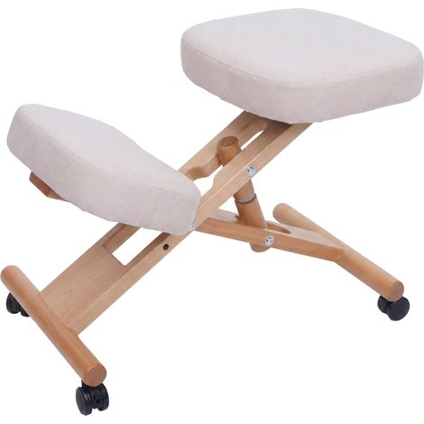 Sedia sgabello pouf posturale ergonomica con ruote altezza regolabile HHG-915 stoffa/tessuto (200 g/m²) legno, avorio