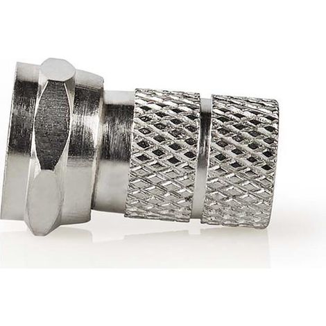 Conector f recto masculino niquelado 75 ohmios giro diametro de entrada del cable 70 mm aleacion de zinc plata 5 uds caja