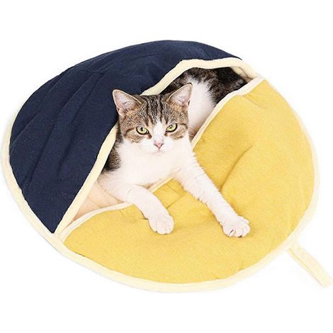 Lit auto-chauffant pour chat, lit-grotte douillet pour chats et chiots, pour rester au chaud en hiver-yellow