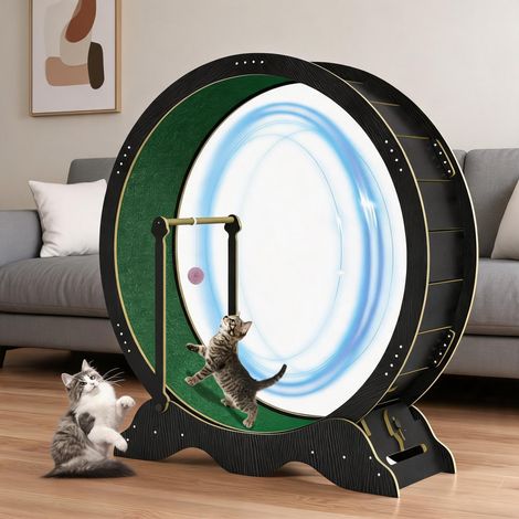 Roue d'Exercice Spacieuse Silencieuse pour Chat 115 cm, Piste Moquettée Amovible & Balle Jouet pour Chat, Parfaite pour Appartement, Salon & Chambre, Noir (1/5)