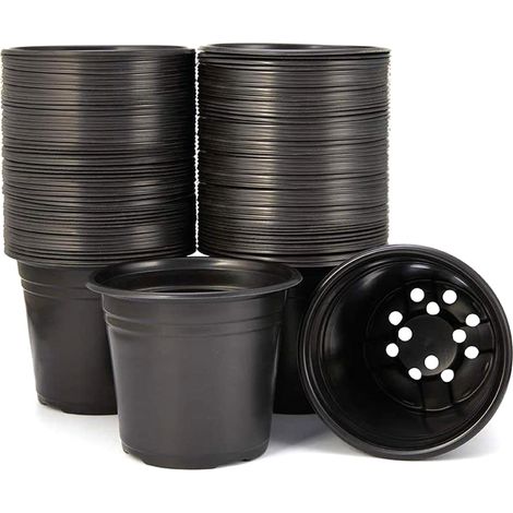 Lot de 100 pots de pépinière noirs en plastique pour semis, idéaux pour la décoration de jardin et d'espace extérieur. (1/5)