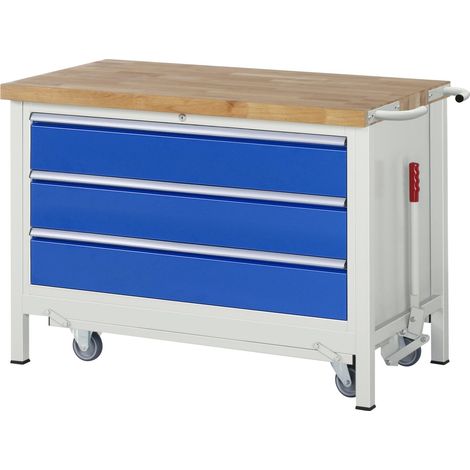 Rau Werkbank mit Fahrgestell 8357, B1250xT700xH880mm, 3x Schublade-TA (1/5)