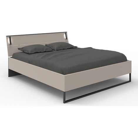Lit adulte coloris Gris et verre coloris gris, graphite - longueur 188 x profondeur 210 x hauteur 93 cm (1/4)