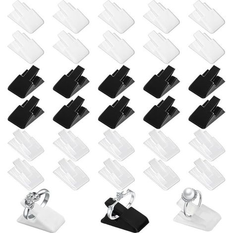 30 Pièces Présentoir à Bagues, Anneau en Plastique Présentoir Bague Présentoir au Détail Bijoux Organisateur Titulaire Organisateur de Bagues (Noir, Blanc, Transparent) (1/5)