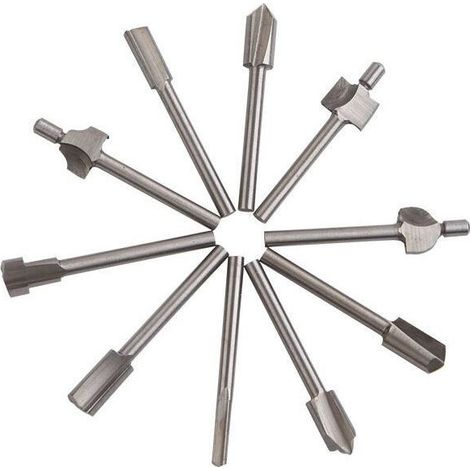 Embouts de routeur, 10 pièces 3 mm 1/8quot HSS Couteaux pour le travail du bois Embouts de routeur Kit d'accessoires Embouts de routeur multi-outils rotatifs (1/4)