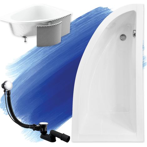 Baignoire Bain d'angle 150x70 Droite avec des panneaux en polystyrène, Siphon de bain et pieds (support) - Set 4en1 - Fabriqué UE - BADLAND PRAKTIKA