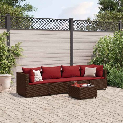 vidaXL Set Divani da Giardino 5 pz con Cuscini Marrone in Polyrattan (1/4)