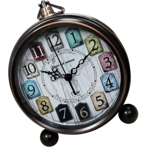 Horloge de Bureau Style Vintage Marron Rétro en Métal et Verre Réveil Silencieux et Design Élégant, Petit Réveil Pratique Maison (1/5)