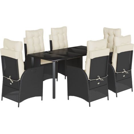 Maison Exclusive - 7-tlg. Garten-Essgruppe mit Kissen Schwarz Pol