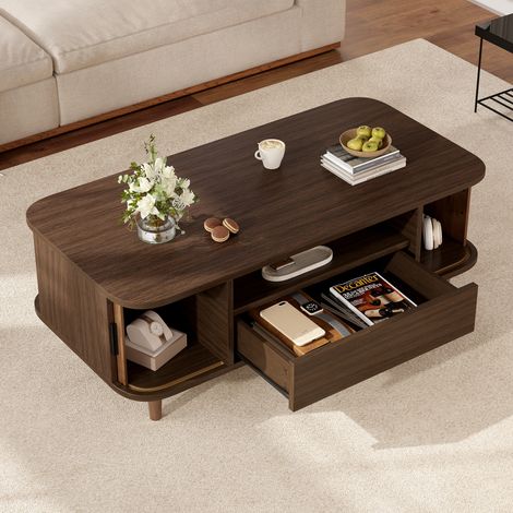 Tavolino da caffè con contenitore 100 x 50 x 35 cm in MDF e truciolare noce REDOM (1/5)