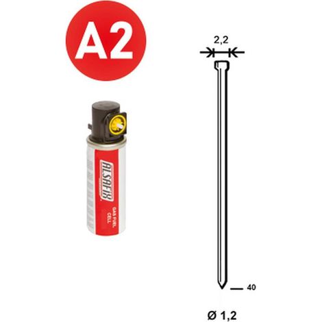 2 000 Pointes Brads Inox en Bande (Pack) - 1.2/2.2x40 mm + 2 Cartouches de Gaz Jaune - D-Work (1/5)