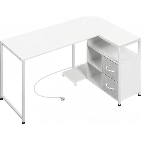 Scrivania angolare a L reversibile bianca con prese 120 x 80 x 76 cm HOMVRA (1/5)