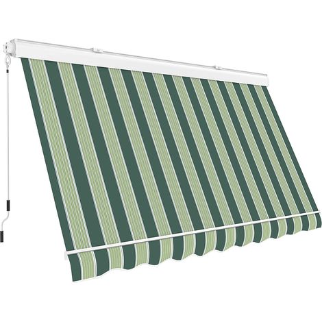 Tenda da sole a Caduta Cassonata in Alluminio Balcone Finestra Soffitto o Parete Verde/Beige - L300xP250 CM