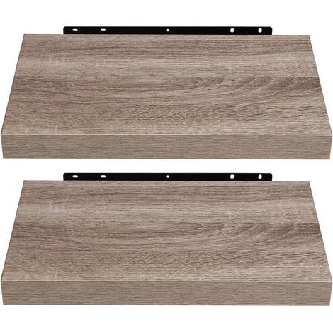 Étagère murale de 25 cm en MDF (coloris brun café clair), étagère décorative flottante à deux niveaux, adaptée au salon, à la chambre, à la salle de bain ou au couloir. (1/5)