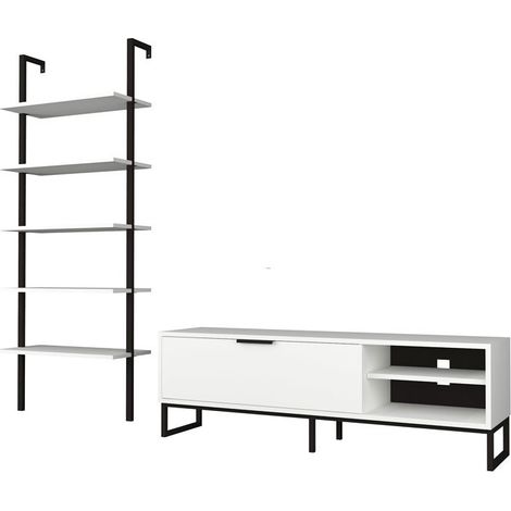 TV-Schrank mit 5 Regalen weißes Bücherregal 70x30xh.180 cm (1/2)