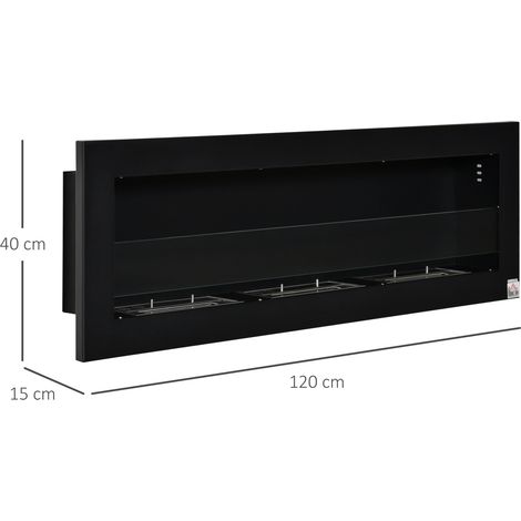 Ethanol-Kamin Bio-Ethanol-Brenner 3 Brennboxen 1L 3 Std. Brenndauer 2000W kein Rauch wandmontiert Stahl gehärtetes Glas Schwarz 120 x 15 x 40 cm (1/5)