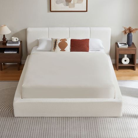 Bettgestell 140x200 cm, gepolstertes Kopfteil, Stahlrahmen, ohne Boxspring, ohne Matratze (1/4)