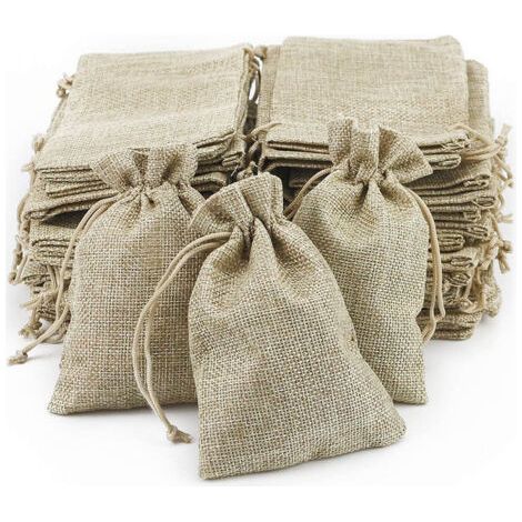 100 Stück Jutebeutel, kleine Stofftasche, Leinenbeutel 100 Stück, Jute-Stoffbeutel Bonboniere Lavendelsäckchen Hochzeit kleine Geschenktüte Geschenkbeutel Schmuck (13,5 x 9,5 cm)