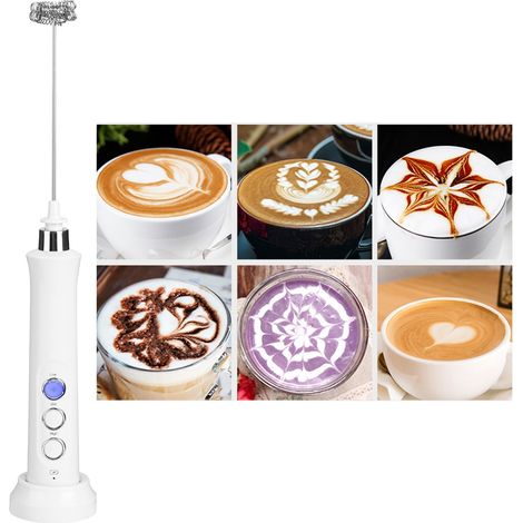 Batteur à œufs électrique portable USB, mousseur à lait, mélangeur à café, ustensiles de cuisine blancs (1/5)