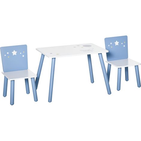 Ensemble table et chaises pour enfants 2-4 ans en bois bleu et blanc (1/5)
