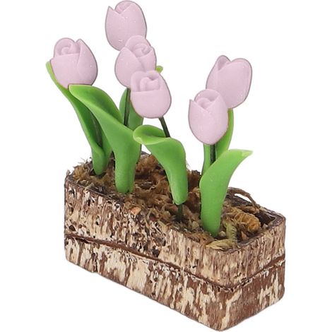 Tulipes artificielles 1/12 Décoration de jardin miniature pour maison de poupée Ornement de fleur rose-AquaForge (1/5)
