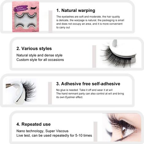 2 Paires de Faux Cils Autocollants Réutilisables - Effet Longueur et Volume Naturel pour un Regard Magnétique (1/2)