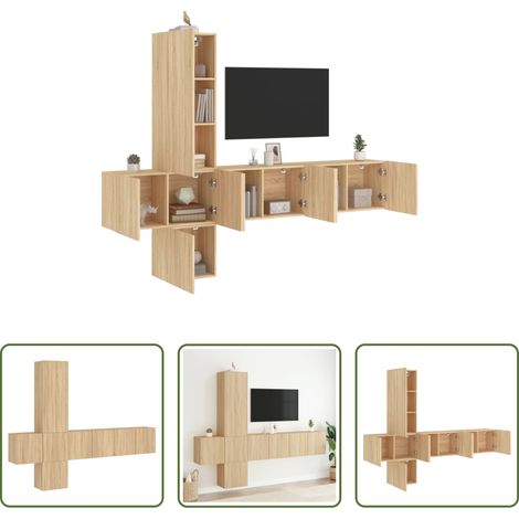 vidaXL Meuble TV - Unités murales TV 5 pcs chêne sonoma bois d'ingénierie (1/5)