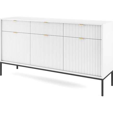 Selsey Vellore Sideboard Kommode 3-türig mit 3 Schubladen, Weiß mit geriffelten Fronten, 154 cm (1/5)