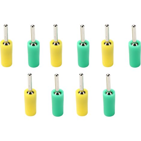 Lot de 5 fiches banane laiton nickelé broche droite 2mm vert/jaune pour douille panneau à ressort interne J.10001 (1/5)