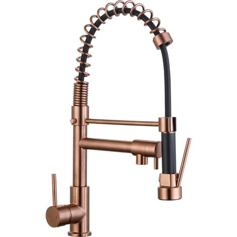 Schläfer 35206516 Miscelatore Lavello Cucina Rame con Bocca Girevole 360° e Doccetta Estraibile, Rubinetto Cucina Professionale con Doccetta Estraibile in Ottone, Miscelatore Lavello con Doccino (1/5)