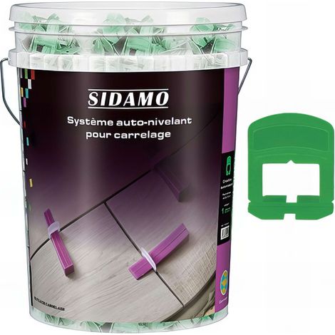 Sidamo – Seau de 1 000 croisillons auto-nivelants 1 mm – Couleur verte pour carreaux de 0 à 12 mm – Système de nivellement rapide
