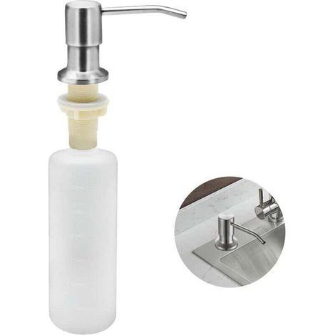 Dispenser di sapone da lavello da cucina, 350 ml, in acciaio inox, con dispenser di detersivo integrato, ricaricabile e con pompa girevole a 360° (acciaio inox) (1/4)
