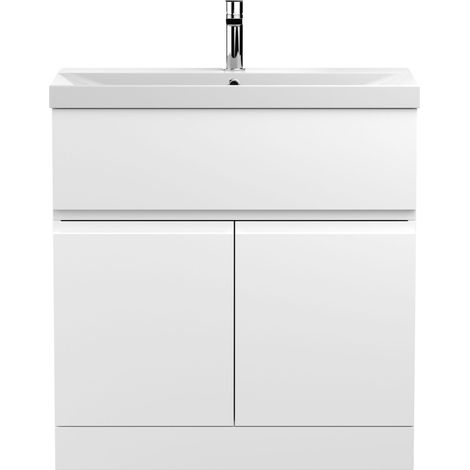 Mavesyn Contemporary 2 Door 1 Drawer Floor Standing Vanity Unit with Thin Edge Basin, Satin White, 800mm