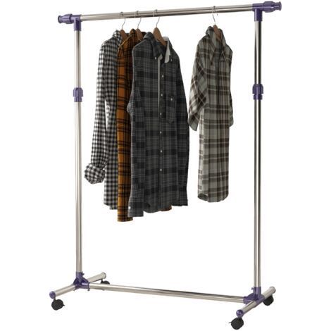 Portant à vêtements tringle réglable à roulettes en acier inox charge max. 25 kg (1/4)