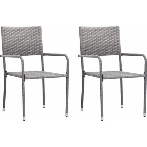 Chaise à dîner de jardin empilable-Chaise à manger-Chaise de cuisine lot de 2 gris résine tressée 385625 (1/5)