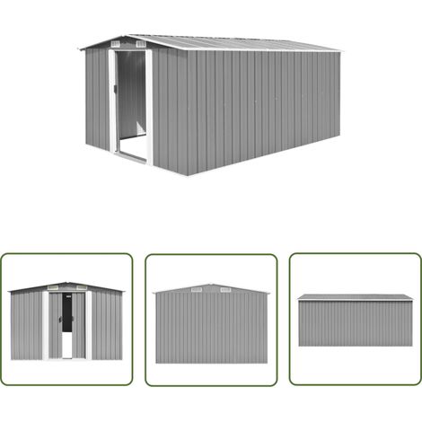 The Living Store Gerätehaus 257x392x181 cm Metall Grau - Metallgartenhaus - Gerätehaus - Werkzeuglager - Stauraum - Außenaufbewahrung (1/5)