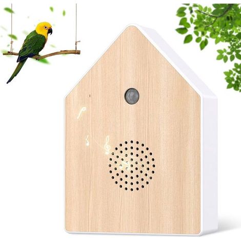 Maison décorative avec capteur de sons d’oiseaux – Détecteur de mouvement avec volume réglable – Décoration sonore aspect bois pour toilettes spa détente et intérieur – Brun (1/5)