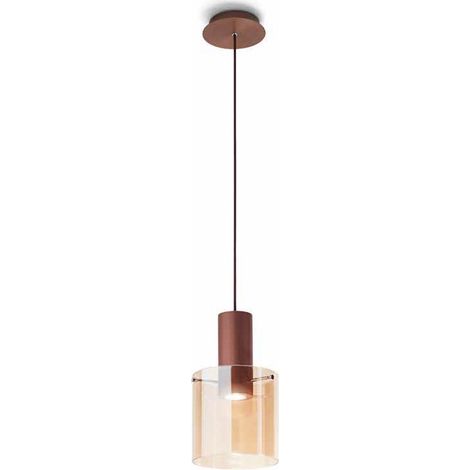 Suspension En Verre Ambré Série 6664, Plafonnier Design Moderne, Culot Gu10 Max 35W, Diamètre 20 Cm, Hauteur Réglable - Marque Perenz, Italie.