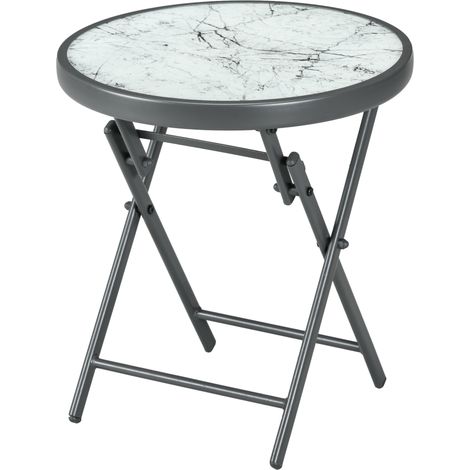 Pied de table pliante blanc marbre verre trempé Ø45 x 50 cm