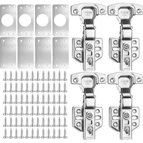 12 Pièces Charnière, Acier Inoxydable, Plaque Réparation, Vis, Pour Porte Placard Cuisine (1/5)
